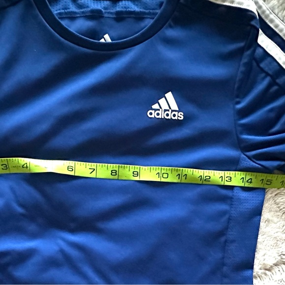 Adidas Long Sleeve Blue Shirt white sleeve stripes Size Small - Picture 3 of 4
